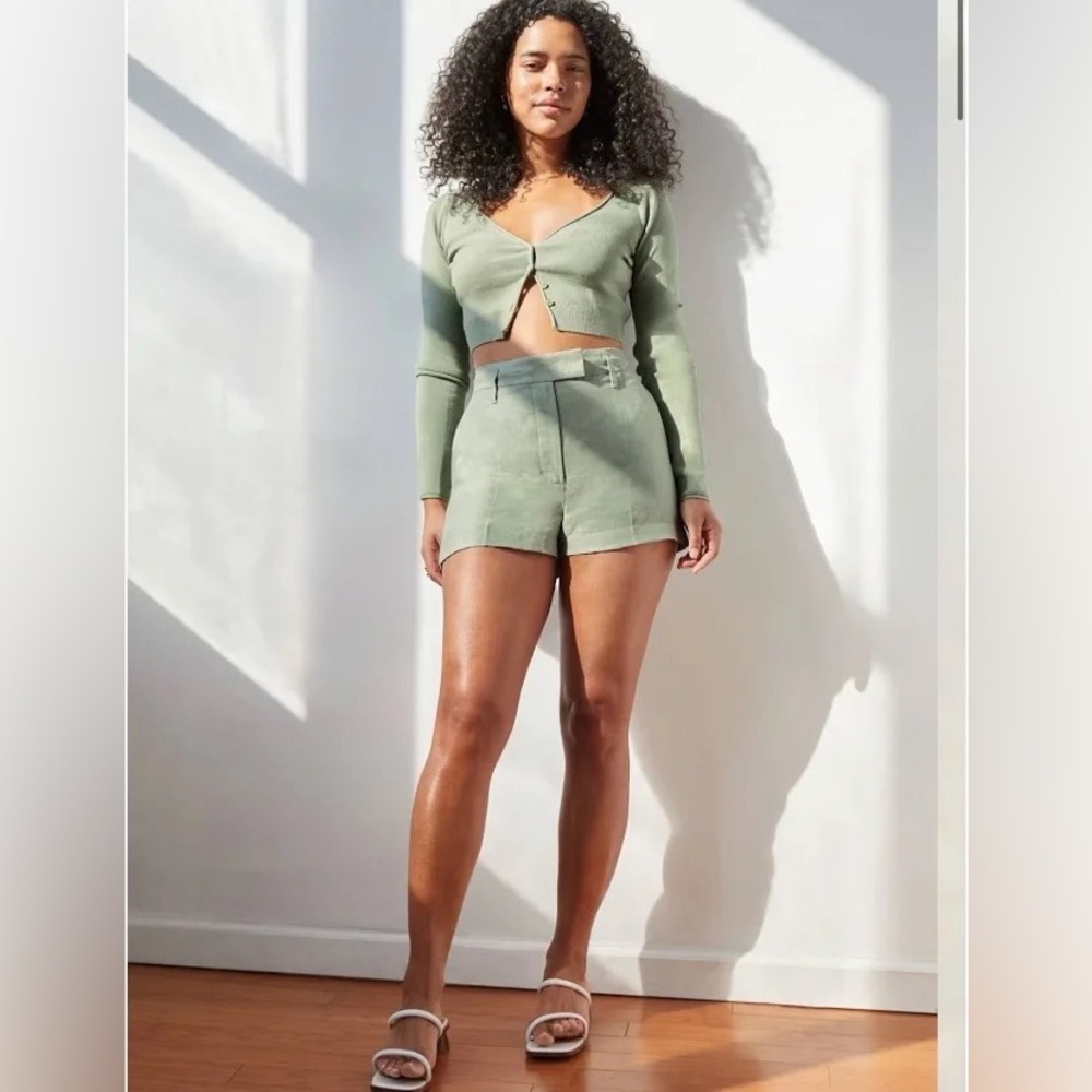 Aritzia Light Sage High-Waist Linen Resortwear Casual Shorts Sz 4